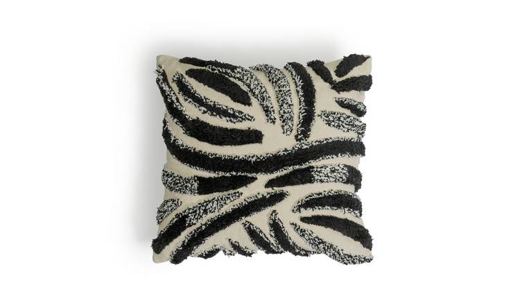 Habitat Skandi Tufted Wool Cushion - Ivory & Black - 50x50cm