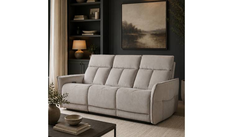 Aspire Riva Fabric 3 Seater Power Recliner Sofa - Natural