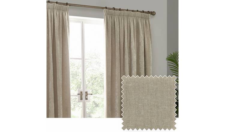 Yard Heavy Chenille Pencil Pleat Curtains - Natural - 117x137cm