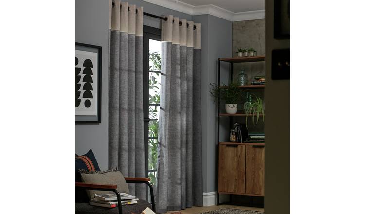 Habitat Plain Header Lined Eyelet Curtains - Grey