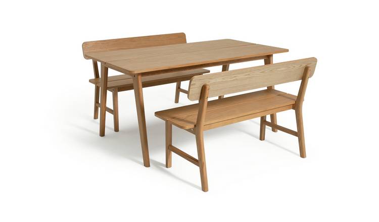 Habitat Nel Wood Dining Table & 2 Oak Benches