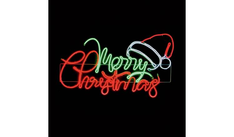 Premier Decorations Prelit Christmas Neon Merry Christmas Santa Hat Decoration