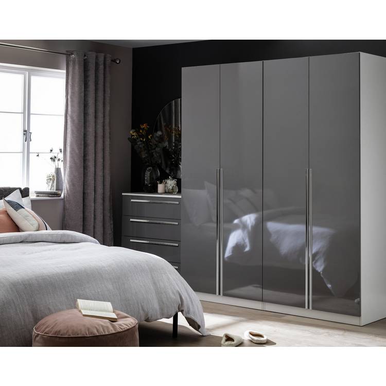 Habitat Munich 4 Door Wardrobe - White Gloss 0