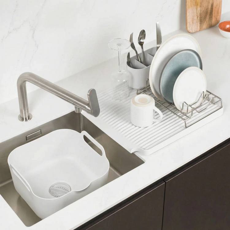 ReBorn 2 Piece Washing Up Bowl and Large Draining Rack - Stone 0