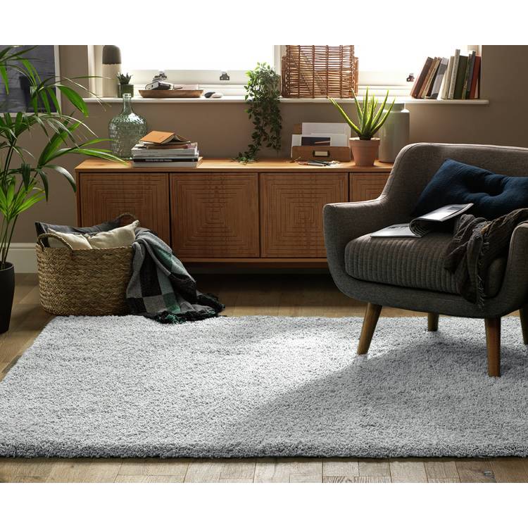 Habitat Noodle Plain Grey Shaggy Rug - 230x160cm 0