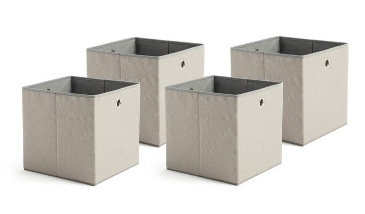 Buy Habitat Set of 4 Woven Linen Squares Boxes - Grey, Cube storage boxes