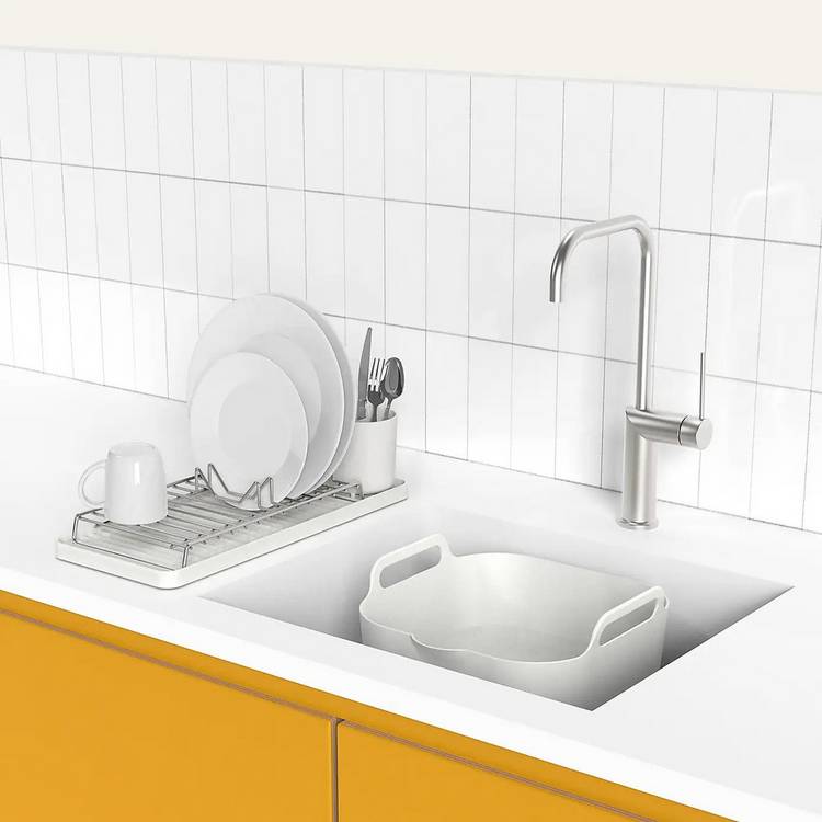 ReBorn 2 Piece Washing Up Bowl and Compact Draining Rack - Stone 0