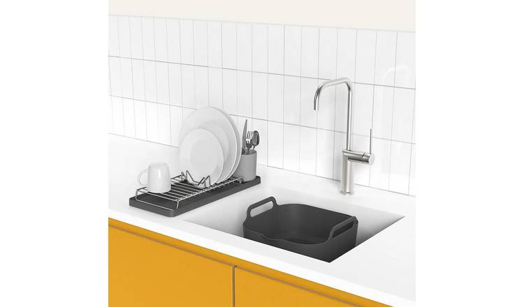 ReBorn 2 Piece Washing Up Bowl and Compact Draining Rack - Dark Grey