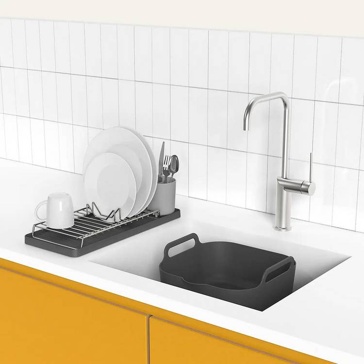 ReBorn 2 Piece Washing Up Bowl and Compact Draining Rack - Dark Grey 0