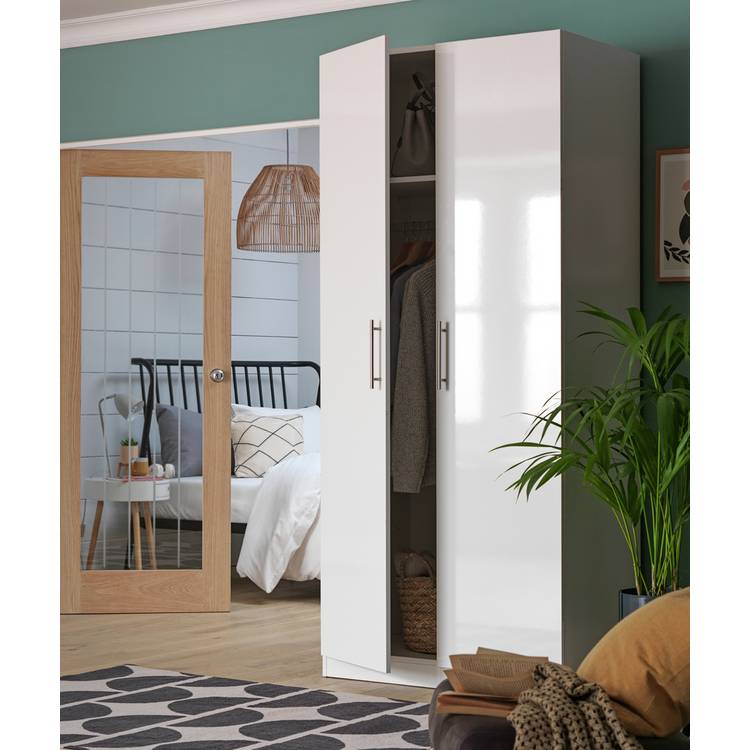 Habitat Munich 2 Door Wardrobe - White Gloss 0