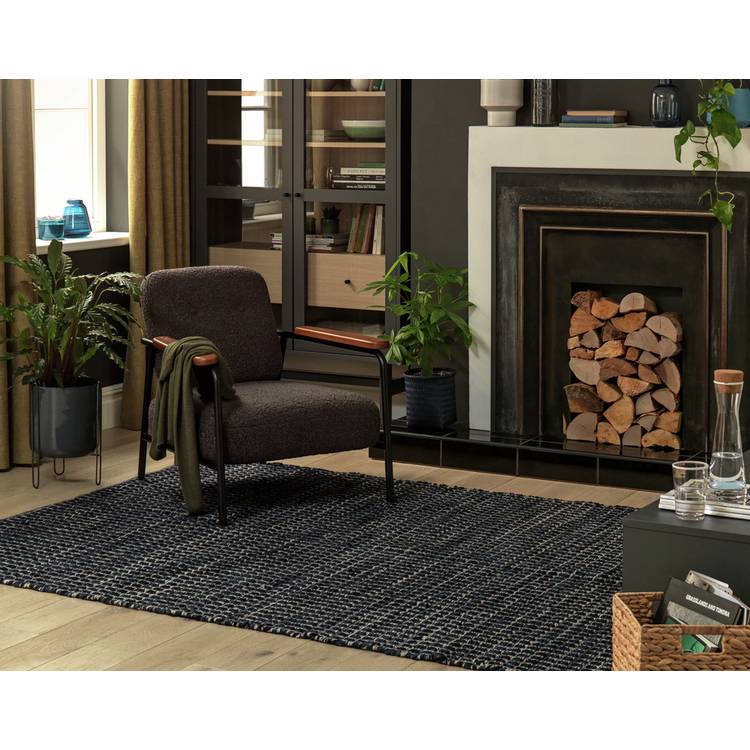 Habitat Leonardo Textured Box Navy Flatweave Rug - 240x170cm 0