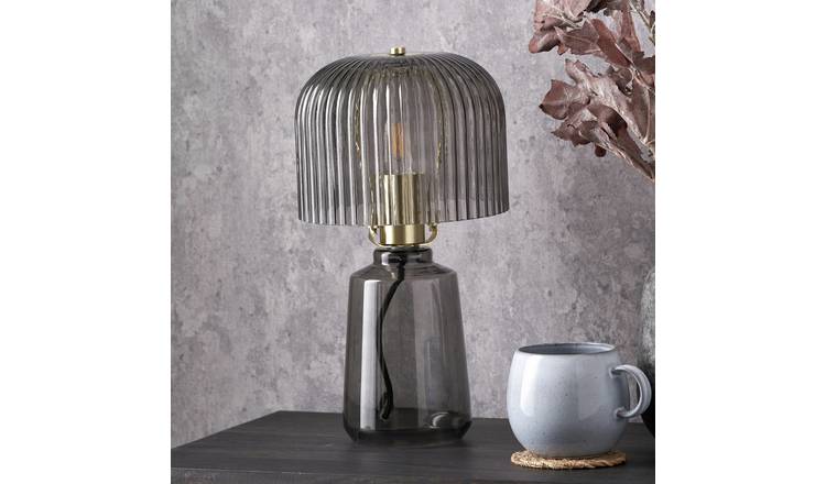 Pacific Zandra Glass Ribbed Table Lamp - Grey