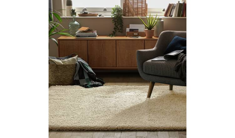 Habitat Noodle Plain Cream Shaggy Rug - 150x80cm