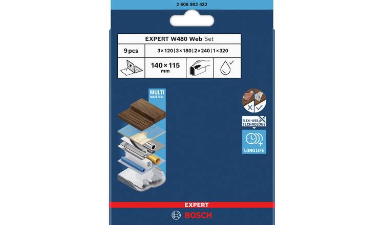 Bosch 9 Piece Expert W480 Web Set - 1/4 Hand Sanding Sheet