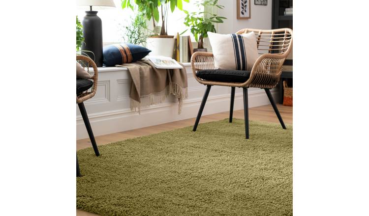 Habitat Noodle Plain Olive Shaggy Rug - 170x120cm