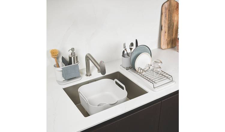 ReBorn 3 Piece Sink Tidy Washing Up Bowl and Compact Draining Rack - Stone