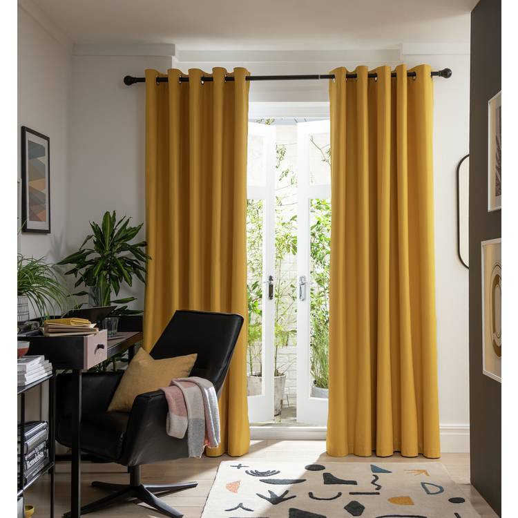 Habitat Plain Blackout Eyelet Curtains - Mustard 0