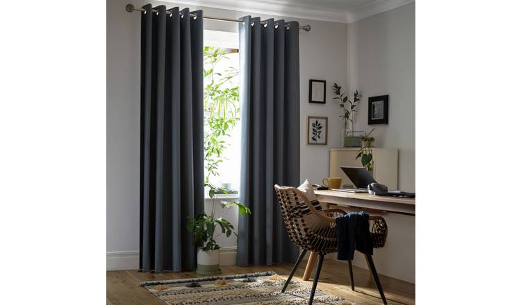 Habitat Plain Blackout Eyelet Curtains - Blue