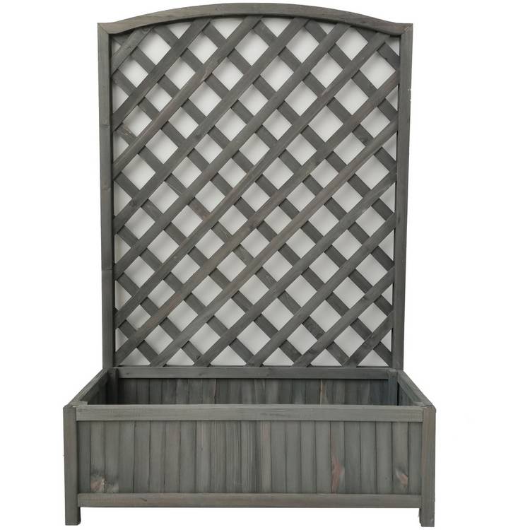 Large Lattice Wooden Planter - Grey 0