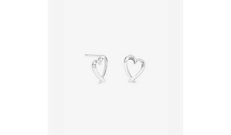 Simply Silver 925 Sterling Silver Plated Crossover Heart Stud Earrings