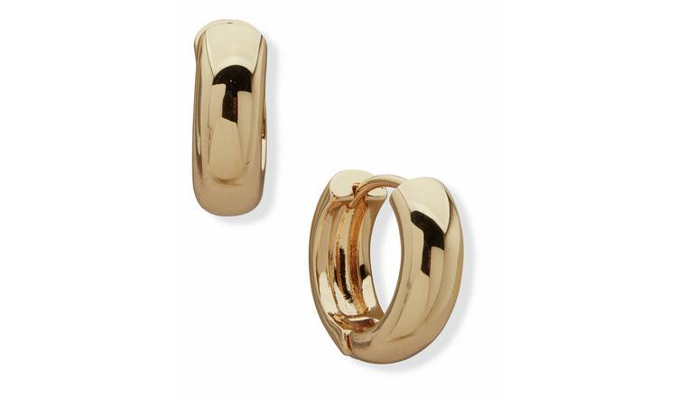 DKNY Gold Tone Puffy Huggie Hoop Earrings