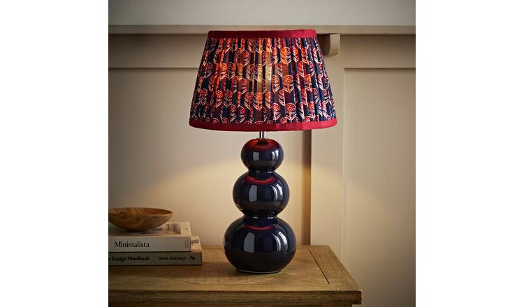 ValueLights Edie Ceramic Floral Table Lamp - Navy Blue