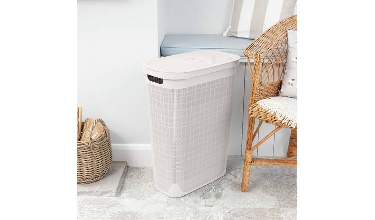 Addis 40 Litre Plastic Slimline Laundry Hamper - Cream