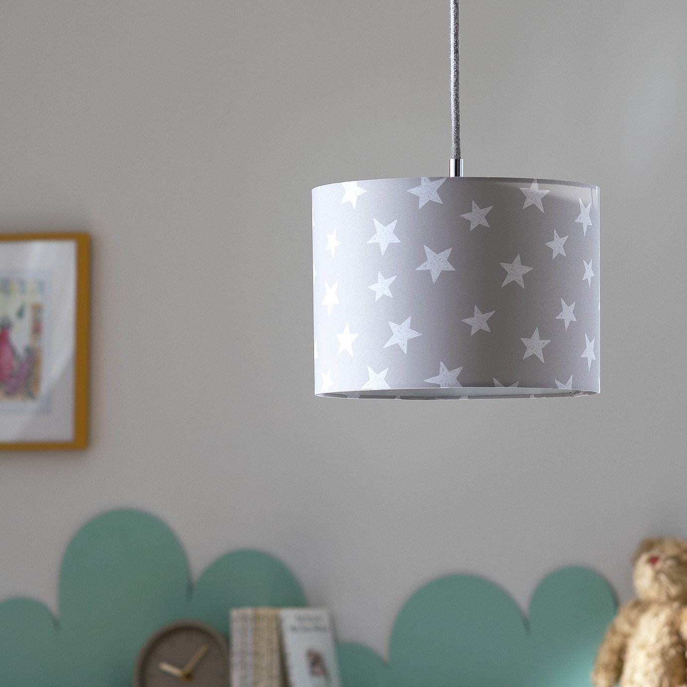 Habitat Kids Little Star Print Drum Lamp Shade - Grey