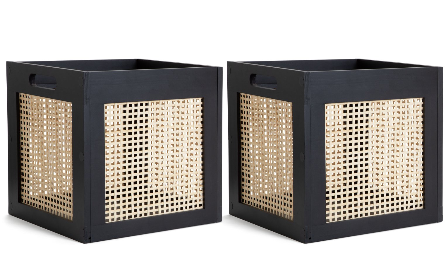 Habitat Set of 2 Rattan Squares Boxes - Black