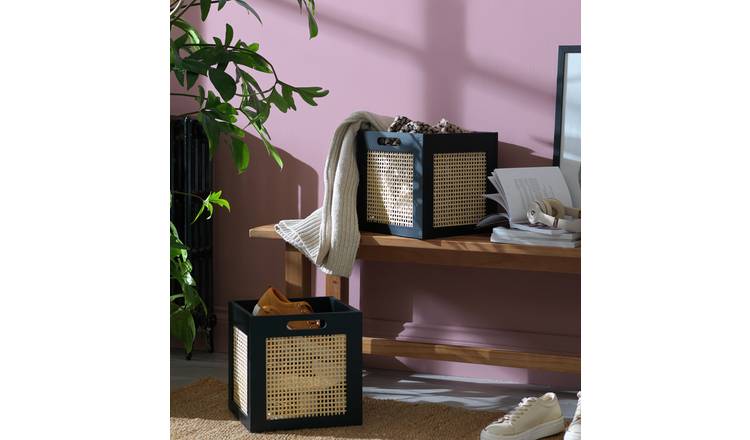 Habitat Set of 2 Rattan Squares Boxes - Black