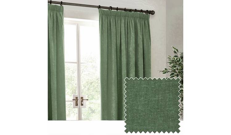 Yard Heavy Chenille Pencil Pleat Curtains - Eucalyptus - 117x137cm