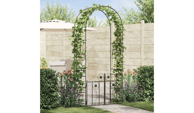 Walplus Garden Arch with Lock - Black - 203 x 50 x 218 cm