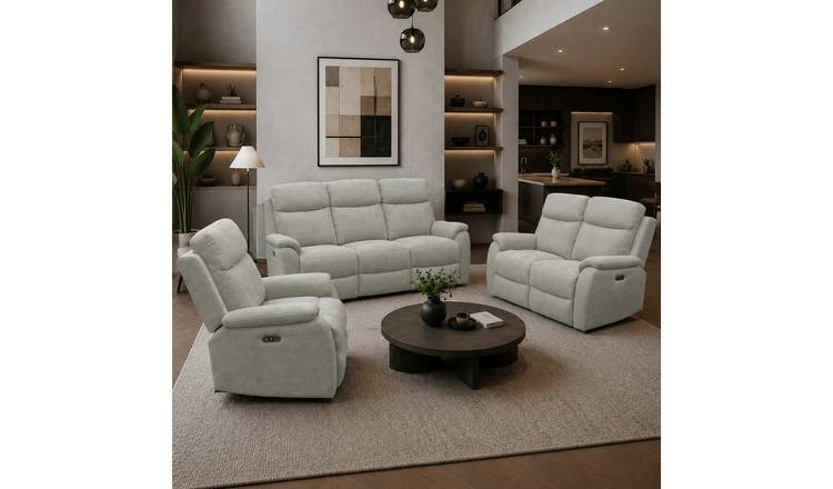 Aspire Kingsmere Fabric 3, 2 & 1 Seater Power Recliner Sofa - Grey