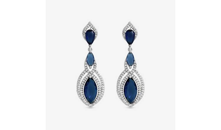 Jon Richard Rhodium Sapphire Navette Drop Earrings