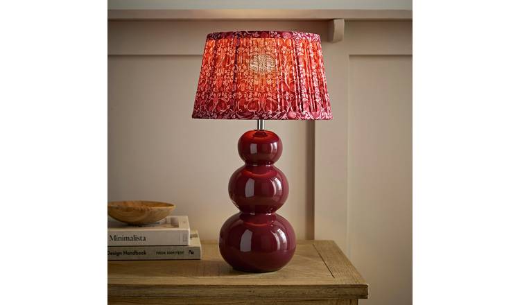 ValueLights Edie Ceramic Bobble Floral Pleated Shade Table Lamp - Burgundy