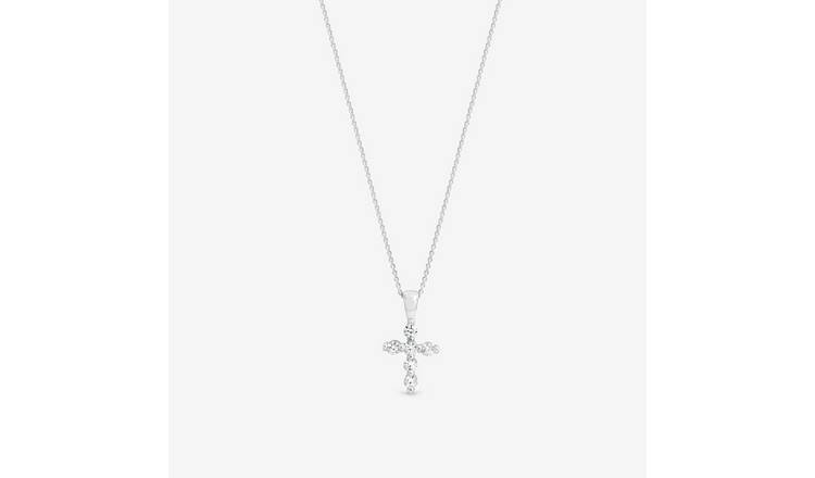 Simply Silver 925 Sterling Silver Cubic Zirconia Cross Necklace
