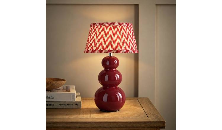 ValueLights Edie Ceramic Chevron Table Lamp - Burgundy