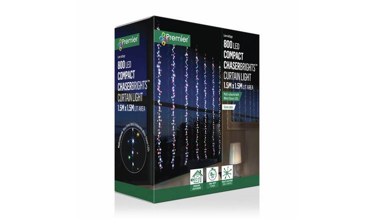 Premier Decorations Prelit 800 LED Christmas Curtain Multi-Action Chasing Lights