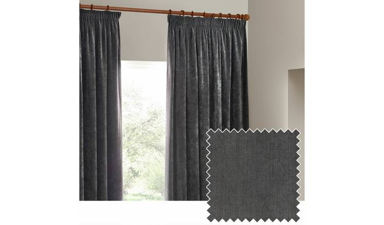 Yard Heavy Chenille Pencil Pleat Curtains - Charcoal - 117x137cm
