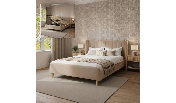 XR Living Lola Double Velvet Side Lift Ottoman Bed Frame - Beige