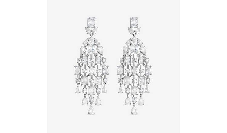 Jon Richard Rhodium Plated Crystal Statement Drop Earrings