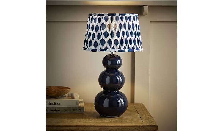 ValueLights Edie Ceramic Ikat Table Lamp - Navy Blue
