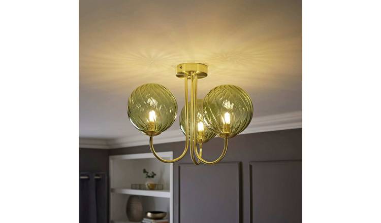 ValueLights Sydney Metal And Glass 3 Light Globe Chandelier - Apple Green