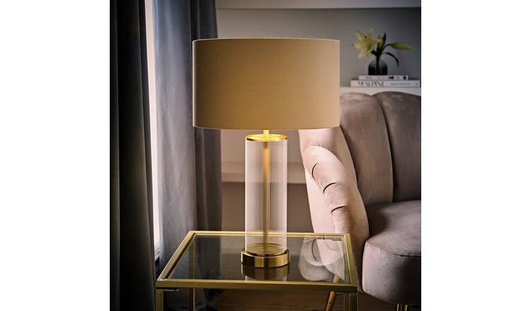 ValueLights Calin Glass Ribbed Table Lamp - Beige