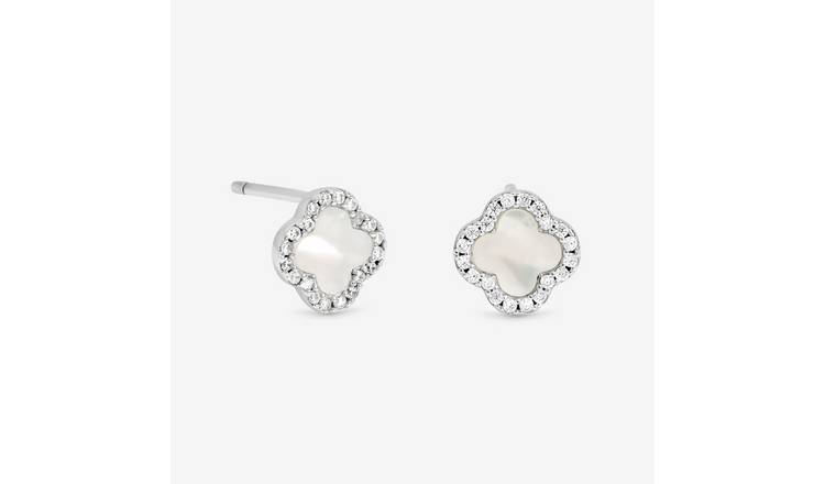 Simply Silver Silver Pave Clover Stud Earrings