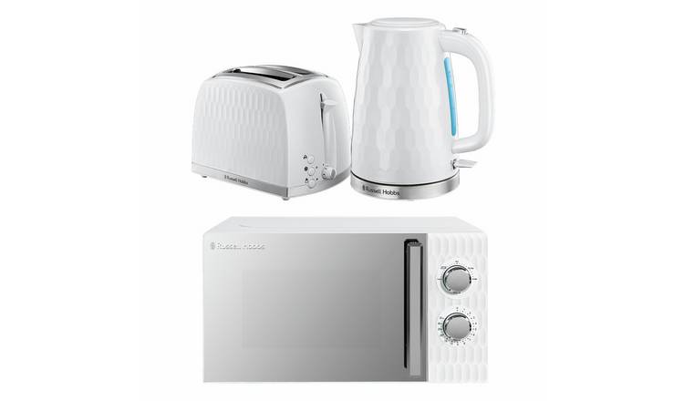 Russell Hobbs Honeycomb Bundle Kettle, 2 Slice Toaster & Microwave - White