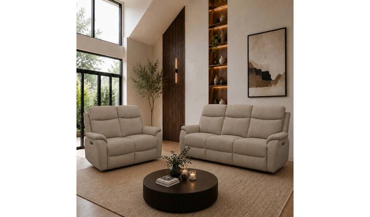 Aspire Kingsmere Fabric 3 & 2 Seater Power Recliner Sofa - Natural