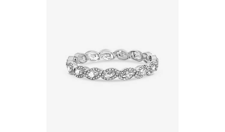 Jon Richard Silver Plated and Crystal Navette Stretch Bracelet