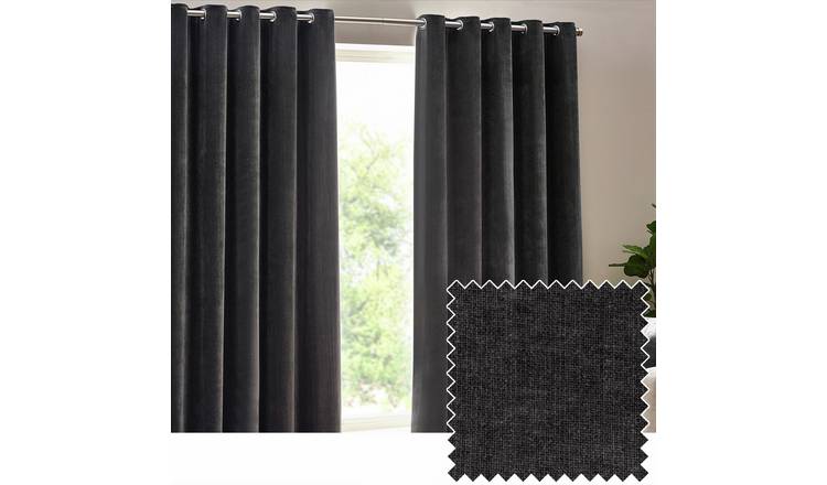 Yard Heavy Chenille Eyelet Curtains - Charcoal - 117x137cm
