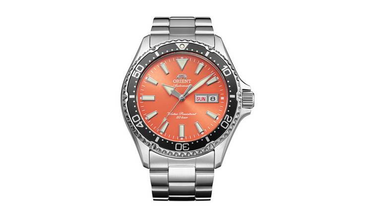 Orient Mako Kamasu Orange Dial Men's Silver Stainless Steel Bracelet Watch